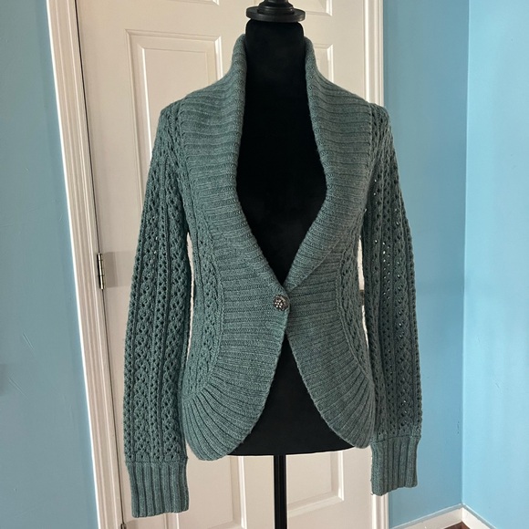 Calvin Klein Womens Sage Green
Cardigan Sz M Open Weave Knit Shawl
Collar - Picture 1 of 8